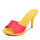Brand Summer Slippers Women Mixed Colors PU Fine Heel 9cm Outside Sandal Platform Sexy Slipper Women Shoes Slides