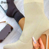 Sock Boots Sexy Knitting Stretch High Heels For Women Fashion Shoes Female Autumn Thin Heel Ankle Botas De Mujer