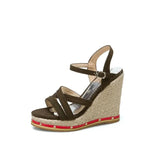 Women Wedges Sandal 2023 Summer New Arrival Female Platform Gladiator Bohemia Ankle Strap Peep Toe Flock Dress Shoes Size