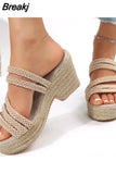 Women Slide Sandals Espadrille Platform Shoes Wedge Fashion Open Toe Straw Summer Slipper Comfy Casual 2023Women's