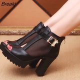 New Fashion Women's Shoes Fish Mouth Sandals Women's High-heeled Mesh Thickened Summer Hollow Mesh Open Toe Solid