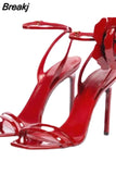 Flower Sandals Women Sexy Ladies Party Shoes Ankle Strap Stiletto Sandals Luxury Designer Narrow Band High-heeled