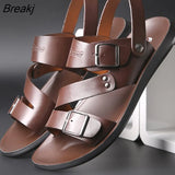 Men's Sandals Solid Color PU Leather Men Summer Shoes Casual Comfortable Open Toe Sandals Soft Beach Footwear Male
