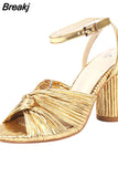 Dropship 2023 Summer Woman Sandals Chunky Heel Ankle Strap Lady Office Sexy Party Wedding Shoes Woman