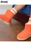 New Women's Design Brand Thick Sole Plus Velvet Flat Snow Boots Warm Towel Short Boots Non-slip Cotton Shoes Large Size