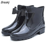New Fashion Women Rain Boots Fashion Non-Slip Women's Water Shoes Flat Bottom Women Velvet Short Tube Warm