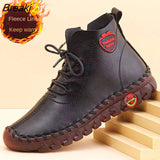 Orthopedic Boots For Women Autumn Fall Leather Shoes With Fur Black Moccasins Woman Ankle Boots Mom Plush Shoes