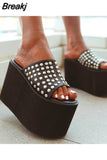 Women's Platform Sandals High Heels Wedge Open Toe Slip on Backless Mules Summer Slippers Shoes Big