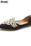 Women 2023 Designer Beads Wedding Lace Embroider Flats Woman Ballerina Pointed Toe Pearl Loafers Sneakers Plus