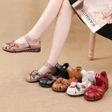 Head Layer Cowhide Cow Tendon Bottom Mother Shoes Flat Sandals Hole Hole Anti-Slip Soft Bottom Soft Surface National