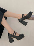 Word With High Heels For Women With Single Shoes 2024 Spring New Korean Version Of Thick Soles, Thick Heels, Square Heels, Retro Mary Jane
