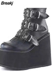 Women Buckle Ankle Boots 2023 Winter Platform Shoes Women High Heel Boots Size 43 Women Boots metal decoration Botas De