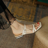 Women's Sandals Fashion Solid Cross Strap Female Flats 2cm 2023 Summer Square Head Outdoor Wear Belt Buckle Ladies