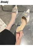 Fashion Crystal Buckle Women's Flats Pointed Toe Rhinestones Single Shoes Crystal Slip on Mules Dress
