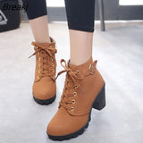women shoes 2023 fashion solid lace-up ladies shoes women boots high heels shoes woman zipper ankle boots women