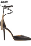 Cross-tied Strap Sandals Women Pointed Toe High Heel Women's Shoes Summer Party Stiletto Gold Ladies Pumps Femme