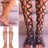 Gladiator Bandage Sandals Women Knee High flat sandalias botas femininas Women Shoes Girls Summer hollow Ankle Boot