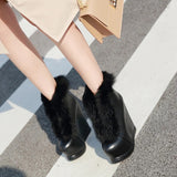 Women Boots 2023 Winter Faux Fur Fashion Wedges Heels Shoes Woman Boots Platform Warm Snow Luxury Ladies Ankle Boot