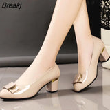 Plus Size Woman Dress Shoes Office Lady Shoes Patent Leather High Heels Women Shoes Square Heeled Pumps Ladies