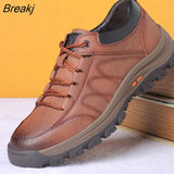 Men Leather Casual Shoes Retro Comfortable Sneakers New Outdoor Waterproof Hiking Shoes Fashion Flats Mens Vulcanize