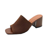 Breakj New Women's Shoes Fashion Word Drag Coarse And Knitted Wool High Heel Square Cool