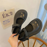 Jane Single Shoes Women's 2024 Thick Soles Internet Celebrities Korean Version Of The Retro College British Style Big Head Small Leather