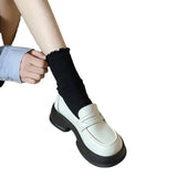 Leather Shoes Women's English Style Shoes 2024 New Summer Retro Flat-Soled Love Shoes Black One-Footed Women's