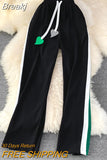 Women Long Pants 2023 Spring Summer Elastic Waist Striped Wide Leg Full Length Trousers Casual Streetwear Female