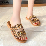 Shoes Women Metal Decoration Slippers 2023 Summer Outdoor Flat Beach Fashion Square Toe Female Slides Laides