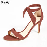 2023 New Open Toe Bow Ankle Strap Women Sandals High Heels Ladies Shoes Buckle 9cm Mid Heel Summer Sandal Plus