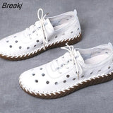 Newest Designer Woman Flats Breathable Sew Oxford Sneakers Women Casual Lace Up Split Hollow Moccasins Loafer