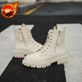 Ankle Boots Punk Style Footwear White Booties Biker Short Shoes for Women Combat with Laces Lace-up Y2k Sale Winter