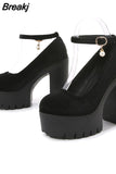Heeled Ankle Strap Pumps Sweet Platform Pink Square Heel Woman High Heels Pumps Platform Shoes 2023 Spring Woman