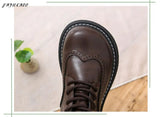 American Retro Carved Women Boots Winter High-Top Lace-Up Warm Big Head Soft-Soled Casual Boots Students Short