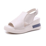 Breakj Sandal Women 2023 New Spring / Summer High Heel Fish Mouth Sandal Soft Leather Slope Heel Plus Size Sandal