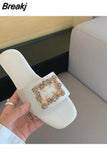 Women's Slippers Summer 2023 Rhinestones Flat Elegant Sandals Female Fashion Outdoor Beach Shoes Slides Chanclas Mujer