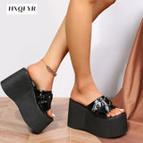 for Women Summer Women's Slippers 2023 Platform Wedges Fashion Goth Slippers Hot Women's Matal Sandal Comfy Black