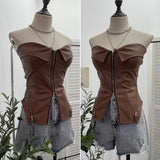 Real Shooting Hottie Retro Tender With Chest Pad Wrapped Bra Zipper Design Smear Bra Vest Short Sleeveless Top