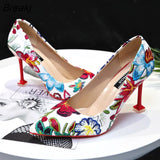 New Pointy Shallow Shoes Sweet And Beautiful Flowers Hit Color Stiletto Heels Fashion High Heel