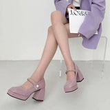 High Root Shoe Female 2023 Summer Retro Mary Jane Square Root Women's Shoes Color Matching Shallow Mouth Beaded High
