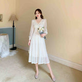 Fairy Elegant Dress Women Casual One-piece Dress Korean Long Sleeve V-neck Evening Party Vintage Dress Female 2023