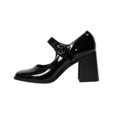 New Mary Jane Shoes Female Retro English Style Hepburn Black High Heel One-Word Buckle Thick Heeled Square Head Single Shoe