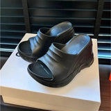 Women's Fashion Slippers Summer Sole Straight Line Thick Sole High Heel Slippers Women's Anti-Skid Beach Shoes Sandals