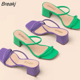 Summer Peep Toe Women Slippers Fashion Solid Color Outdoor Square Heels Sandals Sexy Beach Slides Pumps Sandalias De
