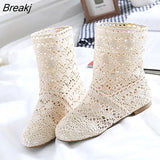Shoes Breathable Mesh Summer Boots Women Flat Heel Ankle Botas Womens Boots Fashion Cut-Outs Brand