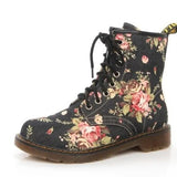 Breakj Western Cowboy Style Handsome Retro Small Broken Flower Flat And Short Boots High Help Martin