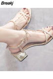 Women High Heels Fashion Pumps Golden Rhinestone Lady Sandles Summer Female Open Toe Wedding Shoes Women High Heels Buckle