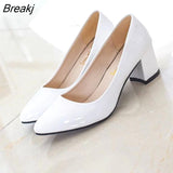 New Women Pumps Black High heels 6cm Lady Patent leather Thick with Autumn Pointed Single Shoes Female Sandals Big