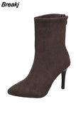 Fashion Elastic Socks Boots Women's High Heels Knitted Socks Boots Slim Women's Pointed Toe Autumn and Winter Nude