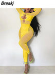 Hollow Out Jumpsuits Women 2023 New Off Shoulder Sexy Hole Skinny Elastic Club Streetwear Solid Rompers Female